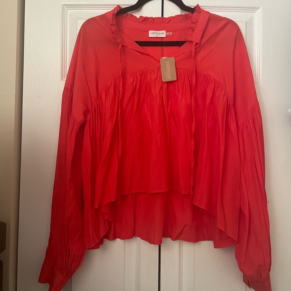 NWT Red Vestique Long-Sleeve Belltower Top